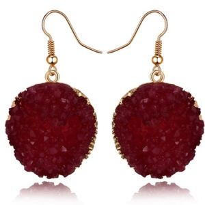 burgundy druzy plated with gold flake earrings
